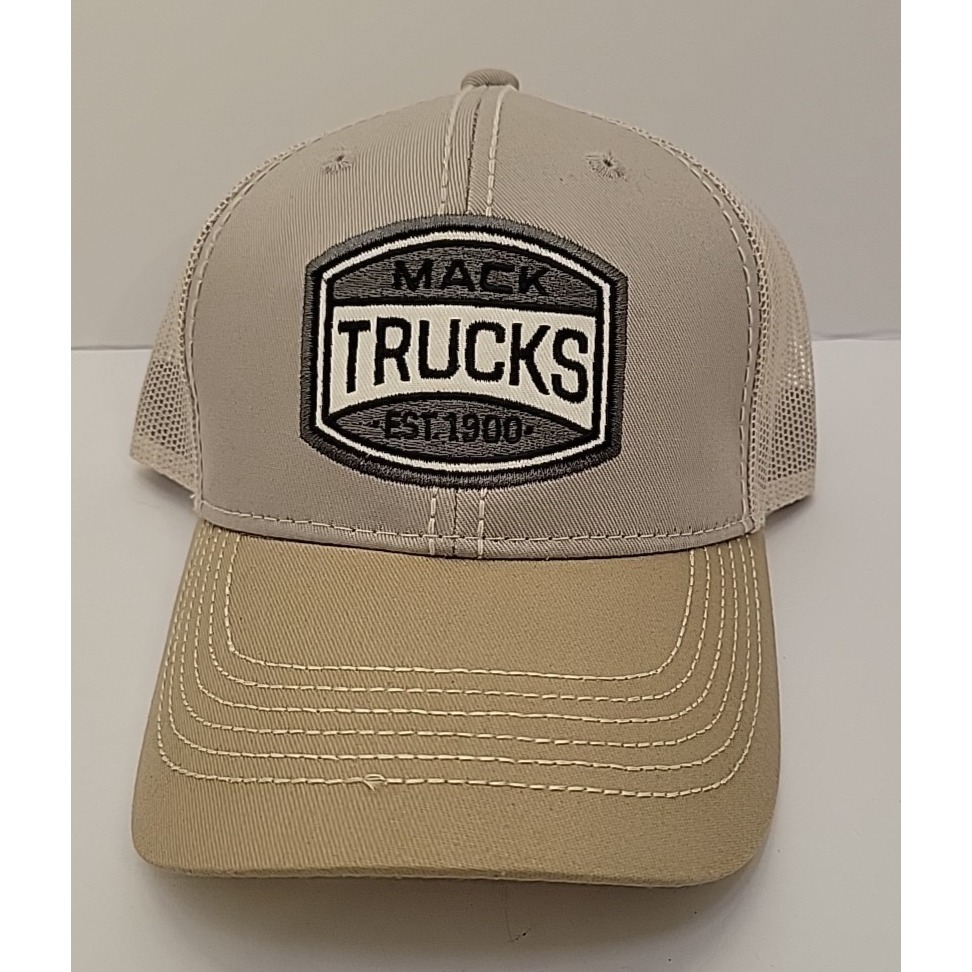 Mack Trucks Mesh Trucker Hat Snapback Cap Beige Tan Logo Patch Est 1900 New